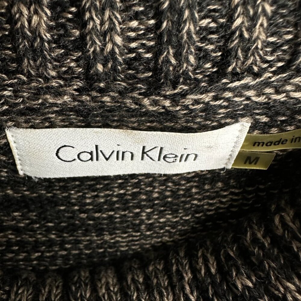 Calvin Klein Sweater Dress Cowl Neck A Line Marled Knit Long Sleeve Brown Black - Picture 2 of 8